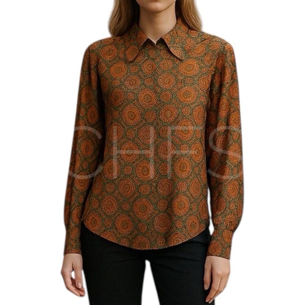 Vintage PERSONAL Shirt Women’s Medallion Print Point Collar 60’s 70’s Petite Sml